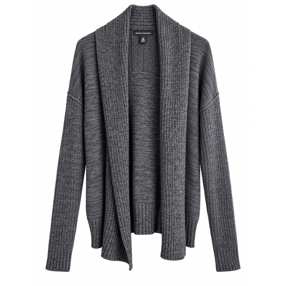 Banana Republic Women's Large Gray 100% Cotton Open Front Cardigan Sweater